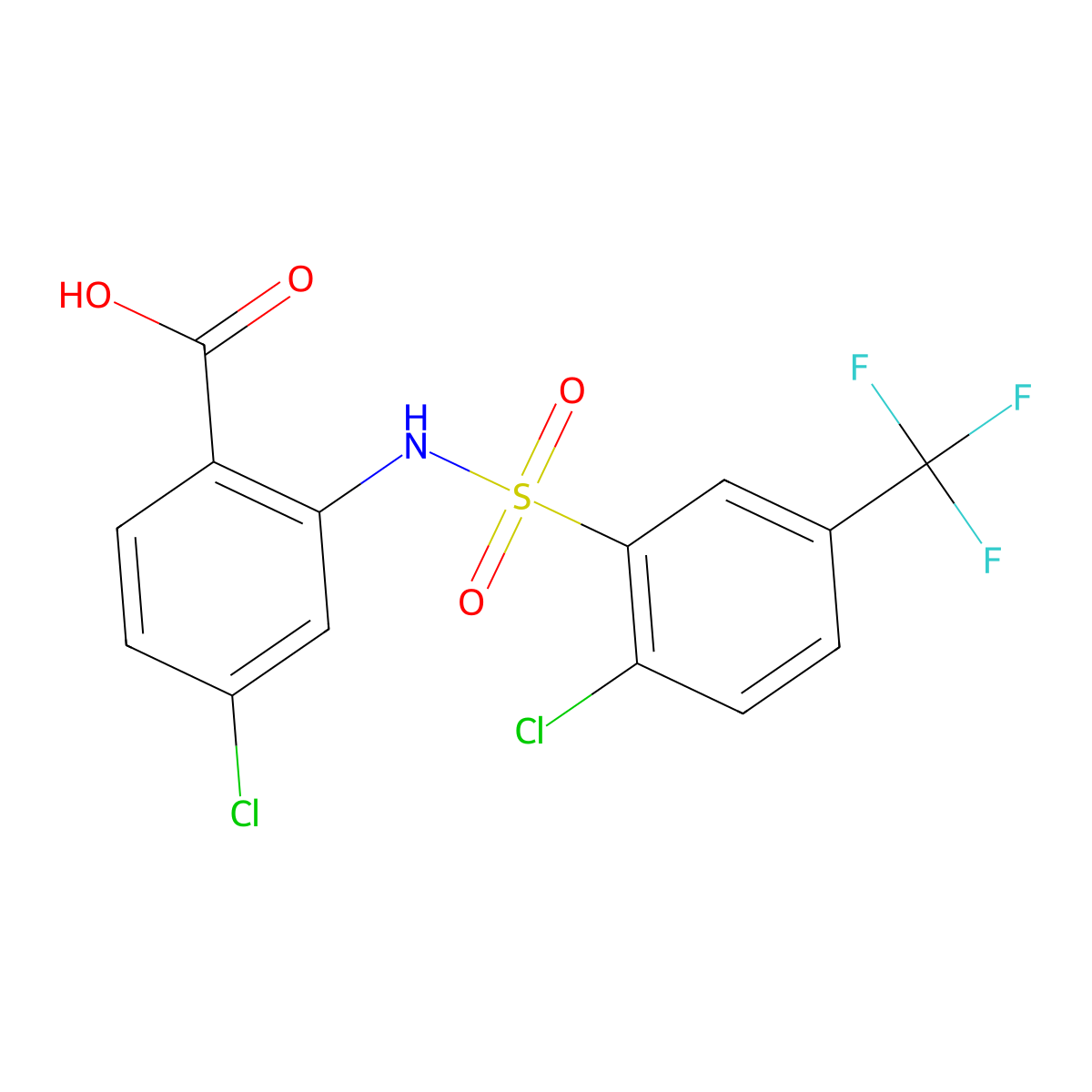 4-Chloro-2-[2-chloro-5-(trifluoromethyl)benzenesulfonamido]benzoic acid molecular structure, CAS 749896-99-9