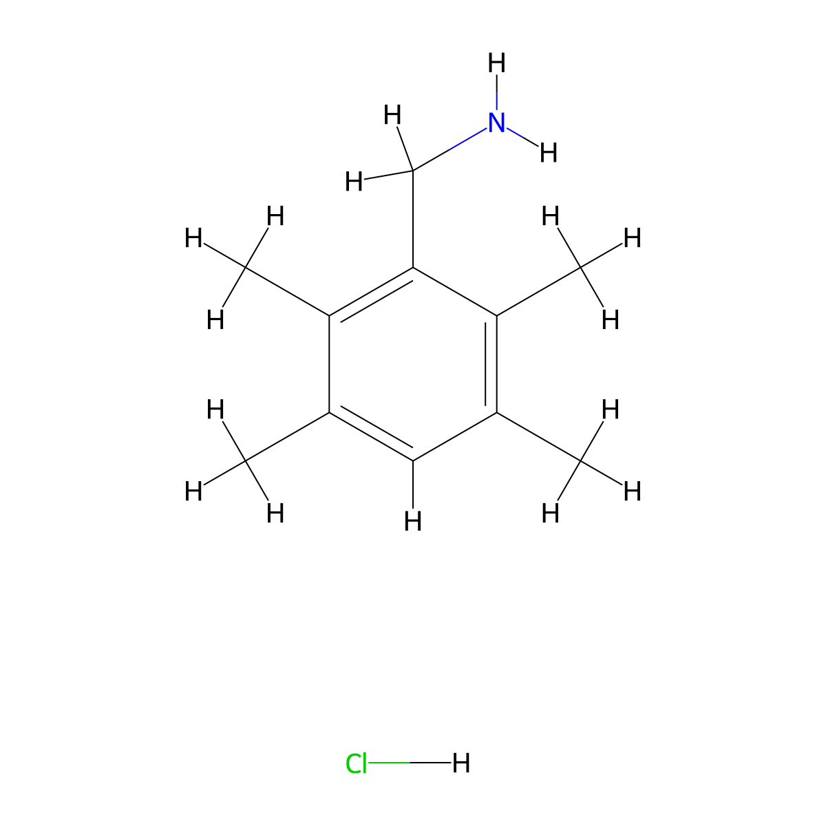1-(2,3,5,6-Tetramethylphenyl)methanamine hydrochloride molecular structure, CAS 7499-71-0