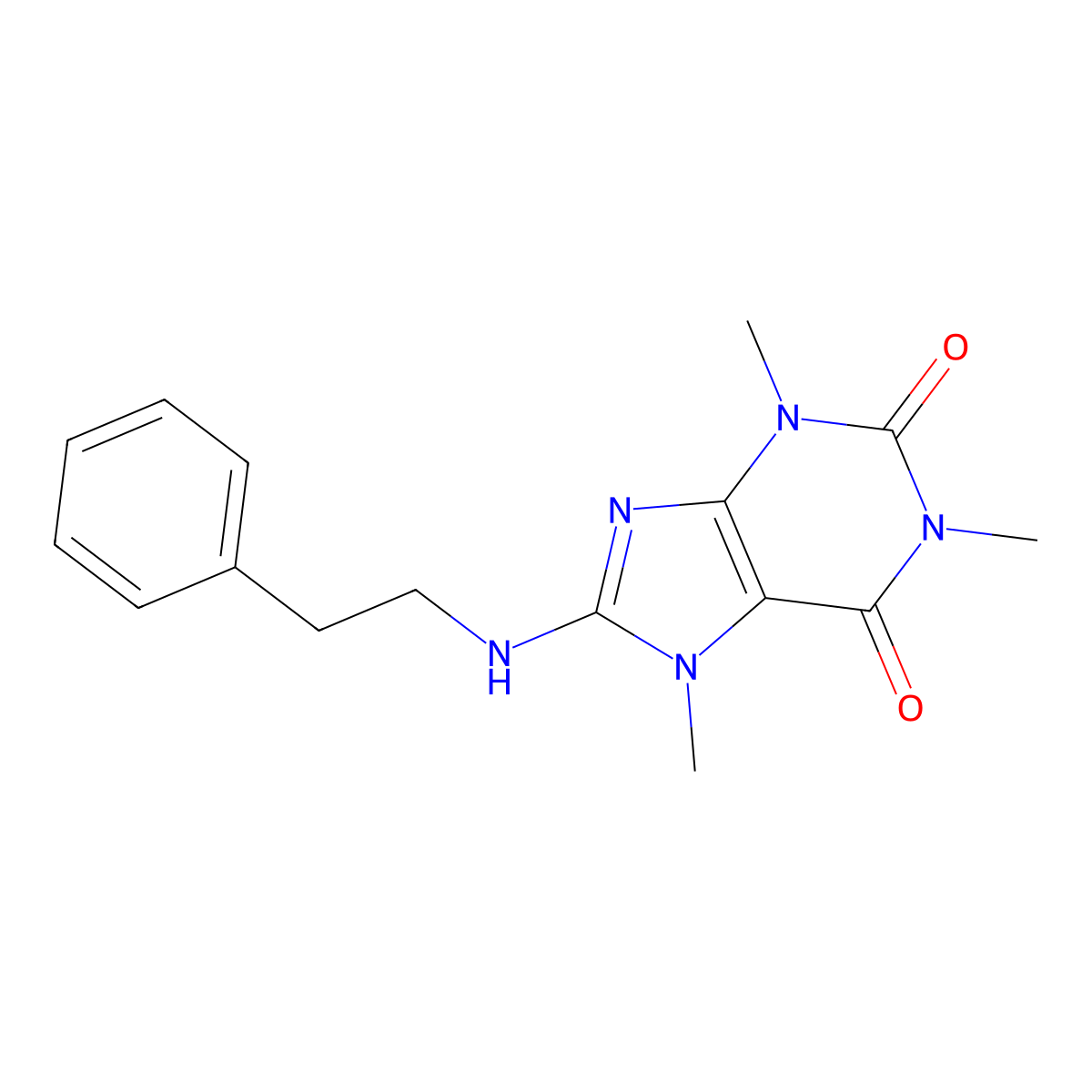 1,3,7-trimethyl-8-[(2-phenylethyl)amino]-3,7-dihydro-1H-purine-2,6-dione molecular structure, CAS 7499-93-6