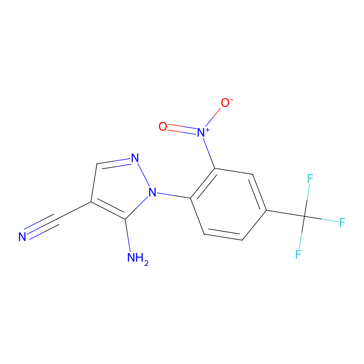 5-Amino-1-[2-nitro-4-(trifluoromethyl)phenyl]-1H-pyrazole-4-carbonitrile molecular structure, CAS 74990-43-5