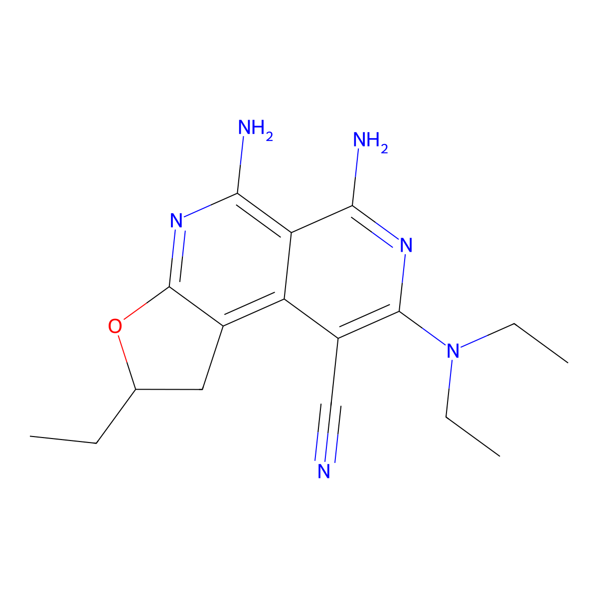 5,6-Diamino-8-(diethylamino)-2-ethyl-1,2-dihydrofuro[2,3-c][2,7]naphthyridine-9-carbonitrile molecular structure, CAS 749901-87-9
