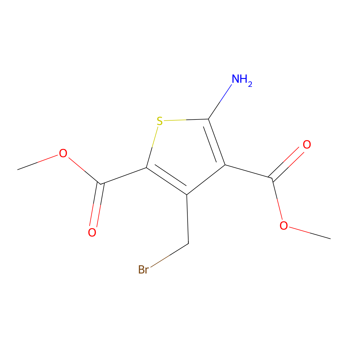 2,4-Dimethyl 5-amino-3-(bromomethyl)thiophene-2,4-dicarboxylate molecular structure, CAS 749902-86-1
