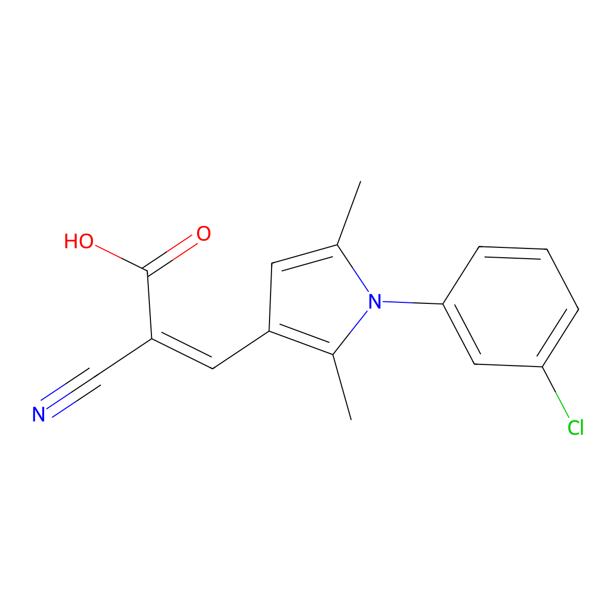 3-[1-(3-chlorophenyl)-2,5-dimethyl-1H-pyrrol-3-yl]-2-cyanoprop-2-enoic acid molecular structure, CAS 749907-05-9