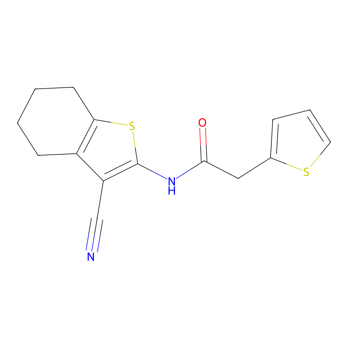 N-(3-cyano-4,5,6,7-tetrahydrobenzo[b]thiophen-2-yl)-2-(thiophen-2-yl)acetamide molecular structure, CAS 749913-83-5