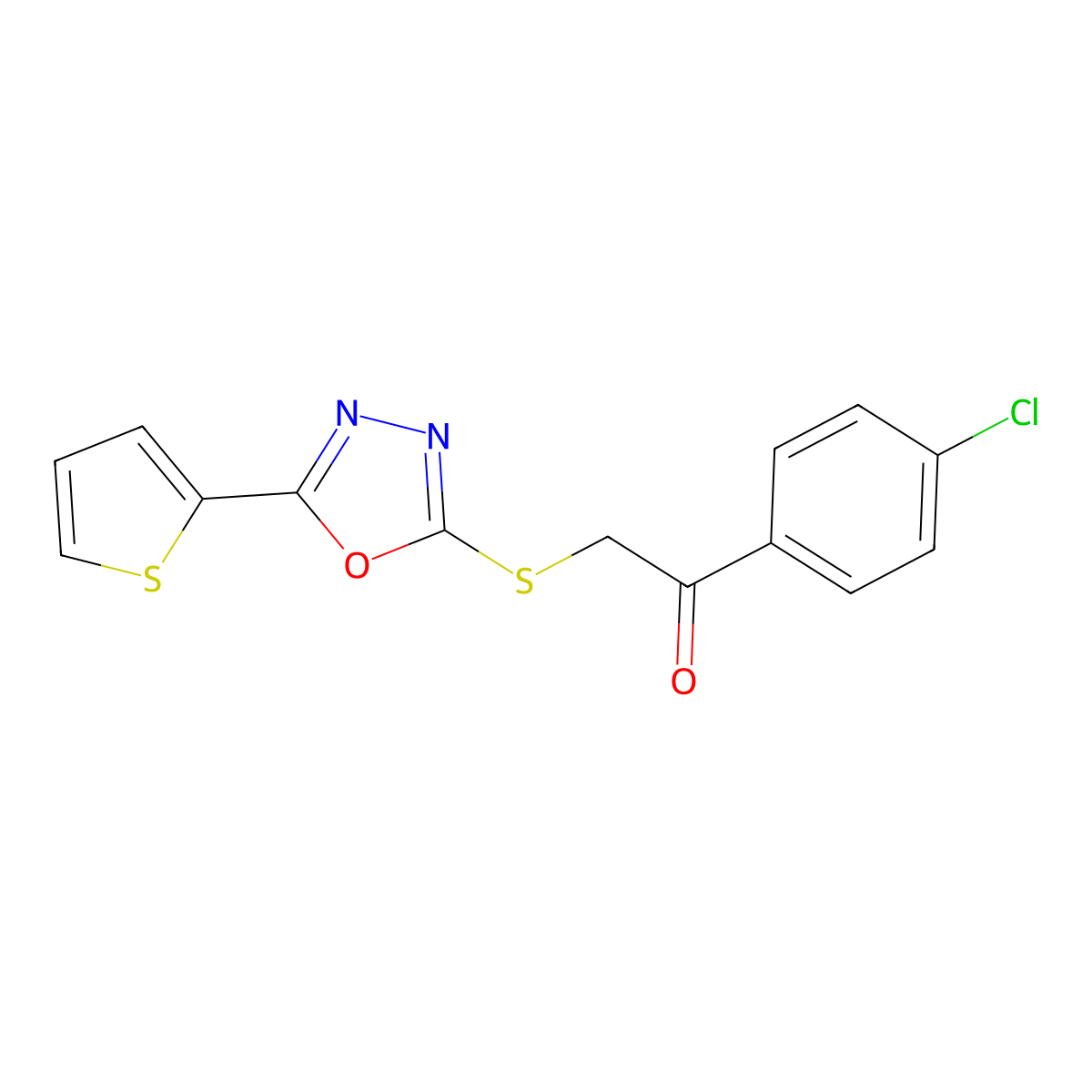 1-(4-Chlorophenyl)-2-{[5-(thiophen-2-yl)-1,3,4-oxadiazol-2-yl]sulfanyl}ethan-1-one molecular structure, CAS 749916-06-1