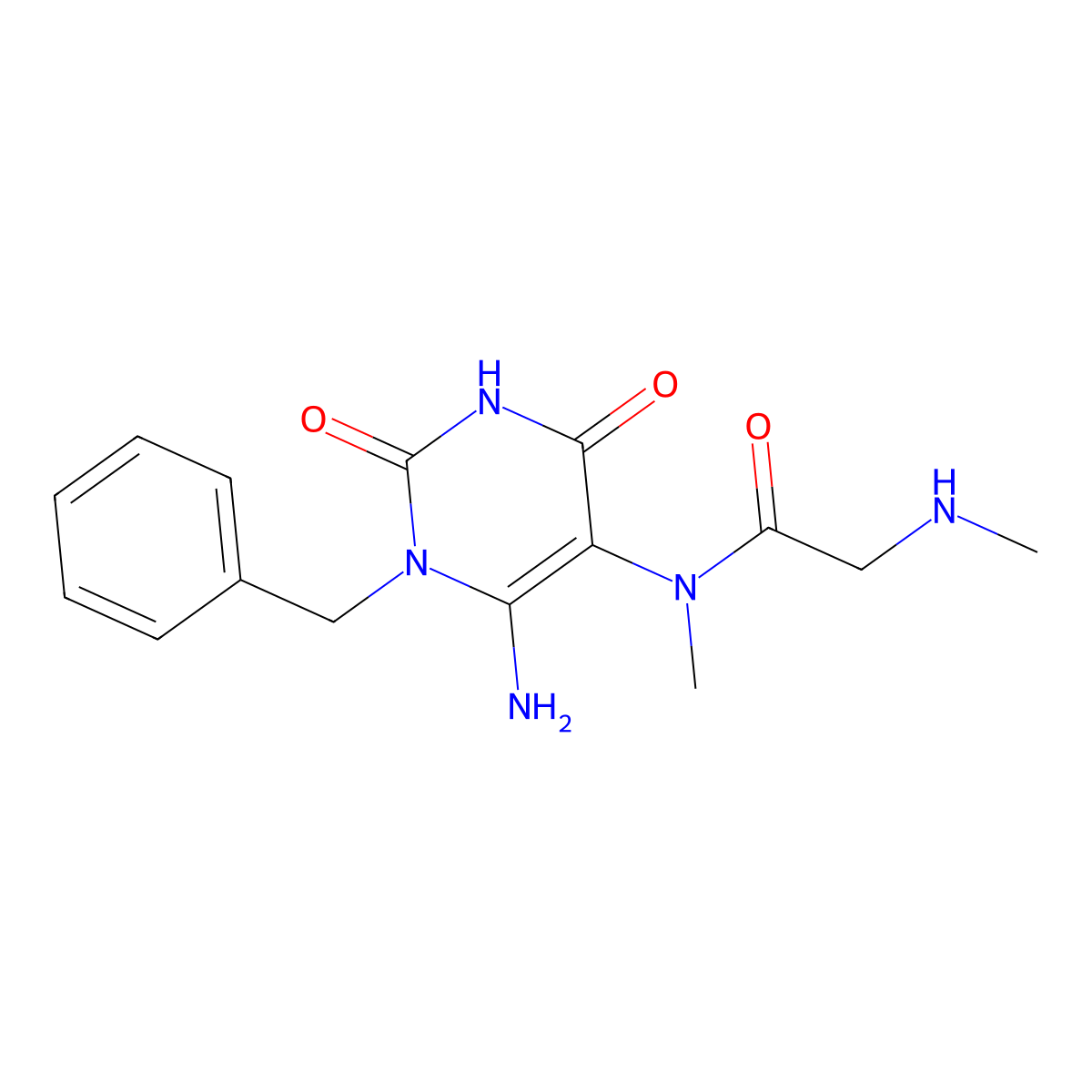 N-(6-amino-1-benzyl-2,4-dioxo-1,2,3,4-tetrahydropyrimidin-5-yl)-N-methyl-2-(methylamino)acetamide molecular structure, CAS 749920-24-9