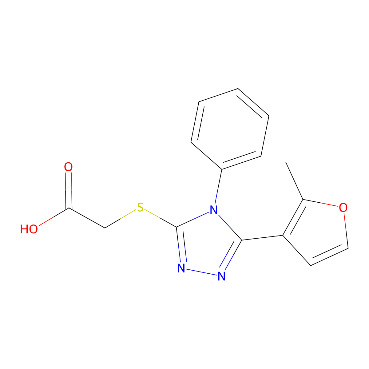 2-{[5-(2-methylfuran-3-yl)-4-phenyl-4H-1,2,4-triazol-3-yl]sulfanyl}acetic acid molecular structure, CAS 749920-40-9