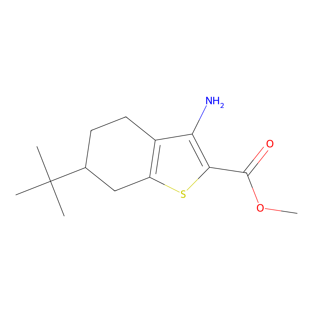 Methyl 3-amino-6-tert-butyl-4,5,6,7-tetrahydro-1-benzothiophene-2-carboxylate molecular structure, CAS 749920-50-1