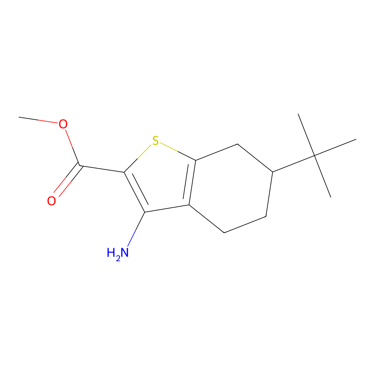 Methyl 3-amino-6-tert-butyl-4,5,6,7-tetrahydro-1-benzothiophene-2-carboxylate molecular structure, CAS 749920-50-1