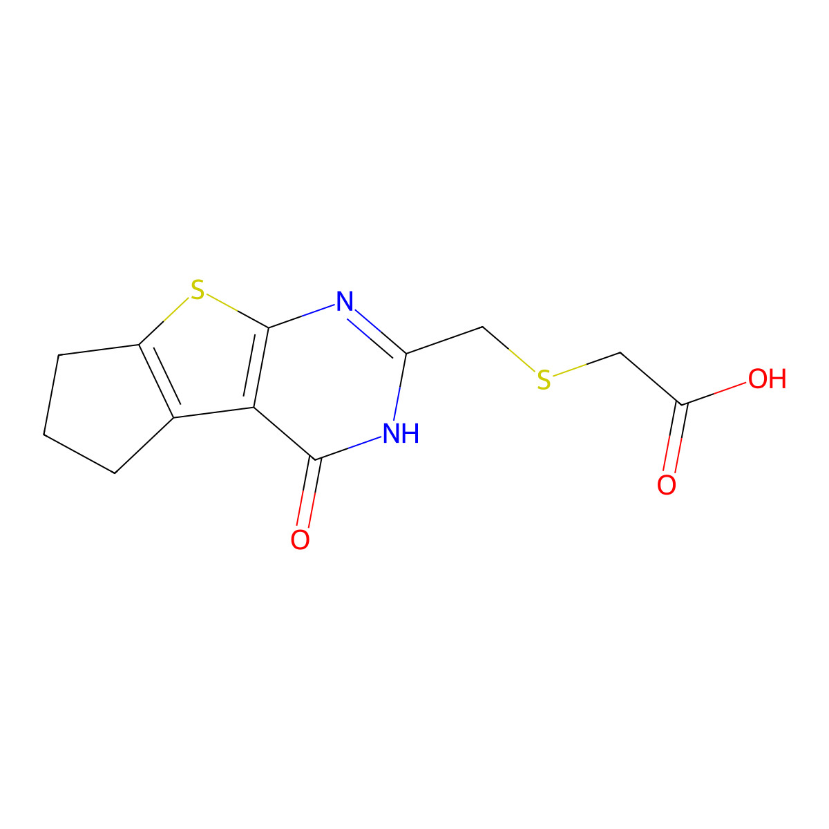 2-[({12-Oxo-7-thia-9,11-diazatricyclo[6.4.0.0,2,6]dodeca-1(8),2(6),9-trien-10-yl}methyl)sulfanyl]acetic acid molecular structure, CAS 749920-70-5