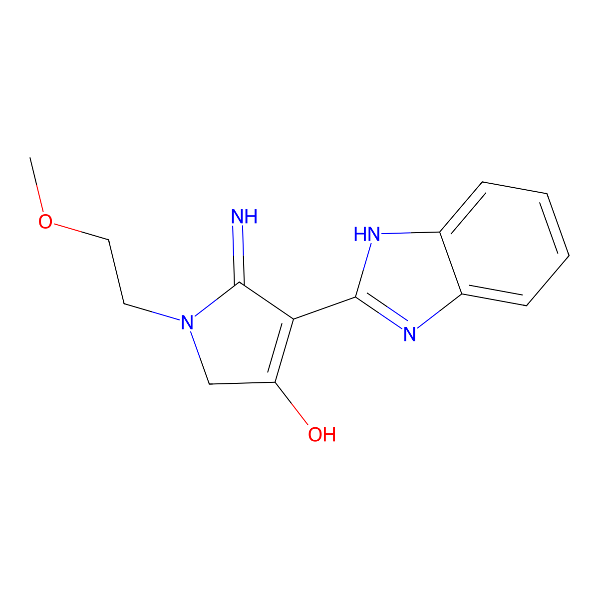 5-amino-4-(1H-benzimidazol-2-yl)-1-(2-methoxyethyl)-1,2-dihydro-3H-pyrrol-3-one molecular structure, CAS 749920-79-4