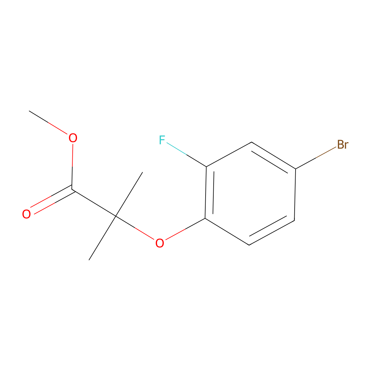 2-(4-Bromo-2-fluoro-phenoxy)-2-methyl-propionic acid methyl ester molecular structure, CAS 749928-33-4