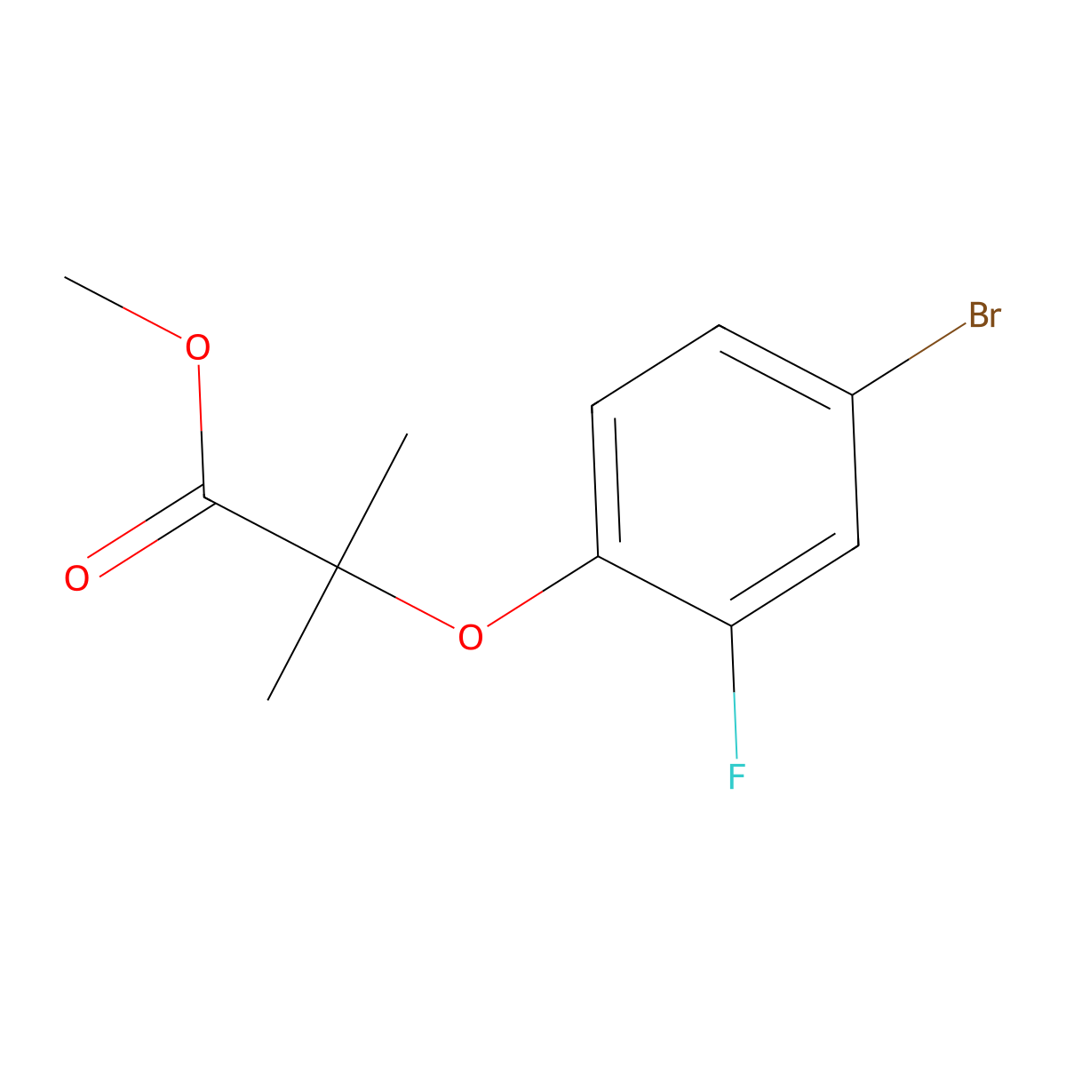 2-(4-Bromo-2-fluoro-phenoxy)-2-methyl-propionic acid methyl ester molecular structure, CAS 749928-33-4