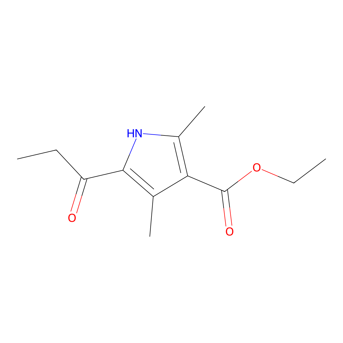 2,4-Dimethyl-5-(1-oxopropyl)1H-pyrrole-3-carboxylic acid ethyl ester molecular structure, CAS 74999-33-0