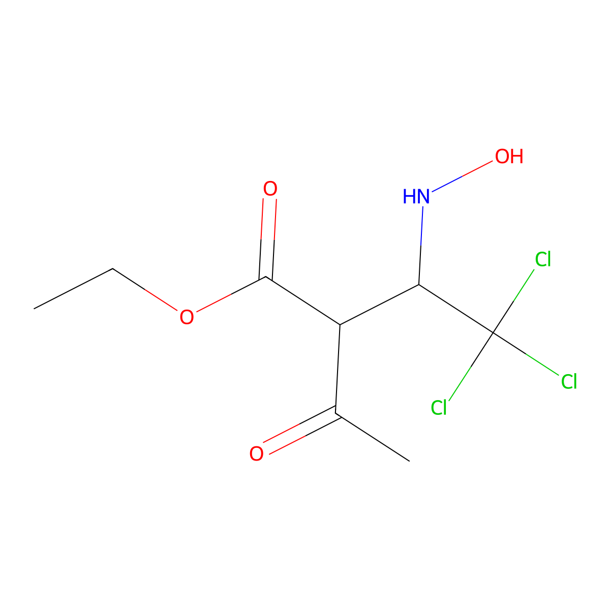 Ethyl 2-acetyl-4,4,4-trichloro-3-(hydroxyamino)butanoate molecular structure, CAS 7500-71-2