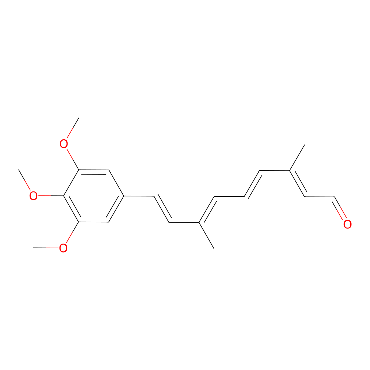 3,7-Dimethyl-9-(3,4,5-trimethoxy-phenyl)-nona-2,4,6,8-tetraenal molecular structure, CAS 75001-19-3