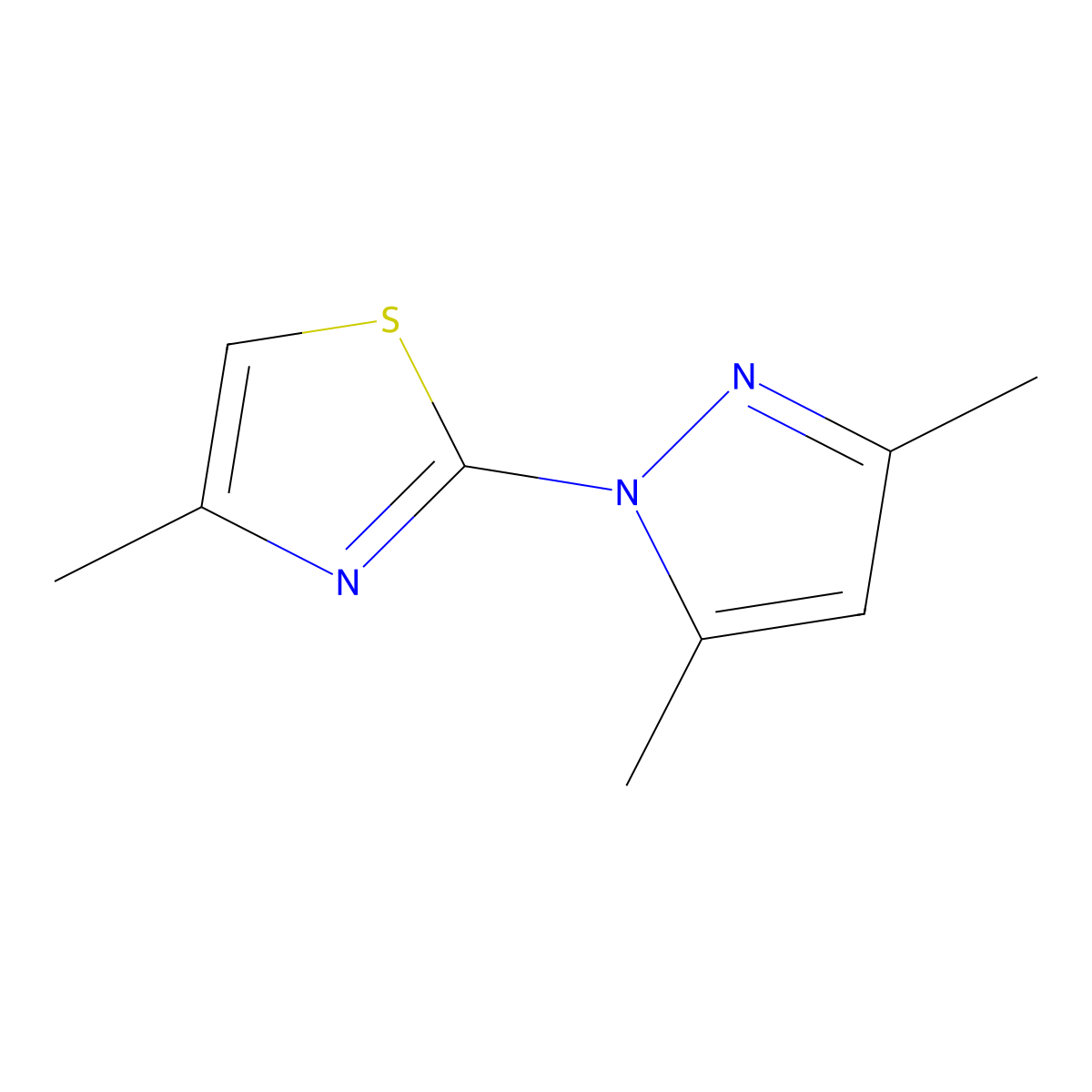 Thiazole, 2-(3,5-dimethyl-1-pyrazolyl)-4-methyl- molecular structure, CAS 75007-32-8