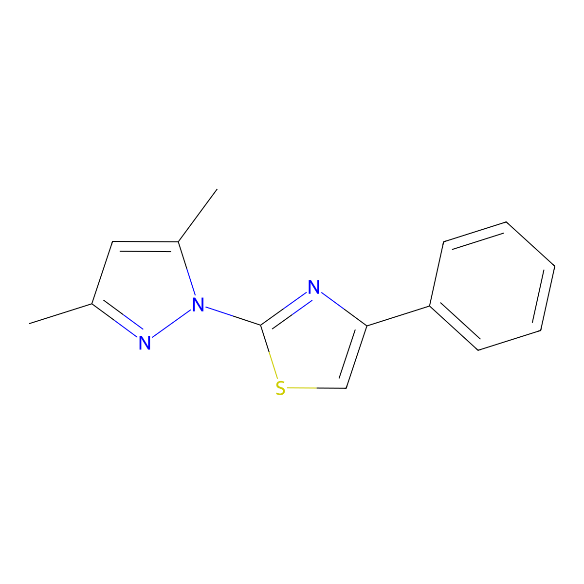 Thiazole, 2-(3,5-dimethyl-1-pyrazolyl)-4-phenyl- molecular structure, CAS 75007-33-9
