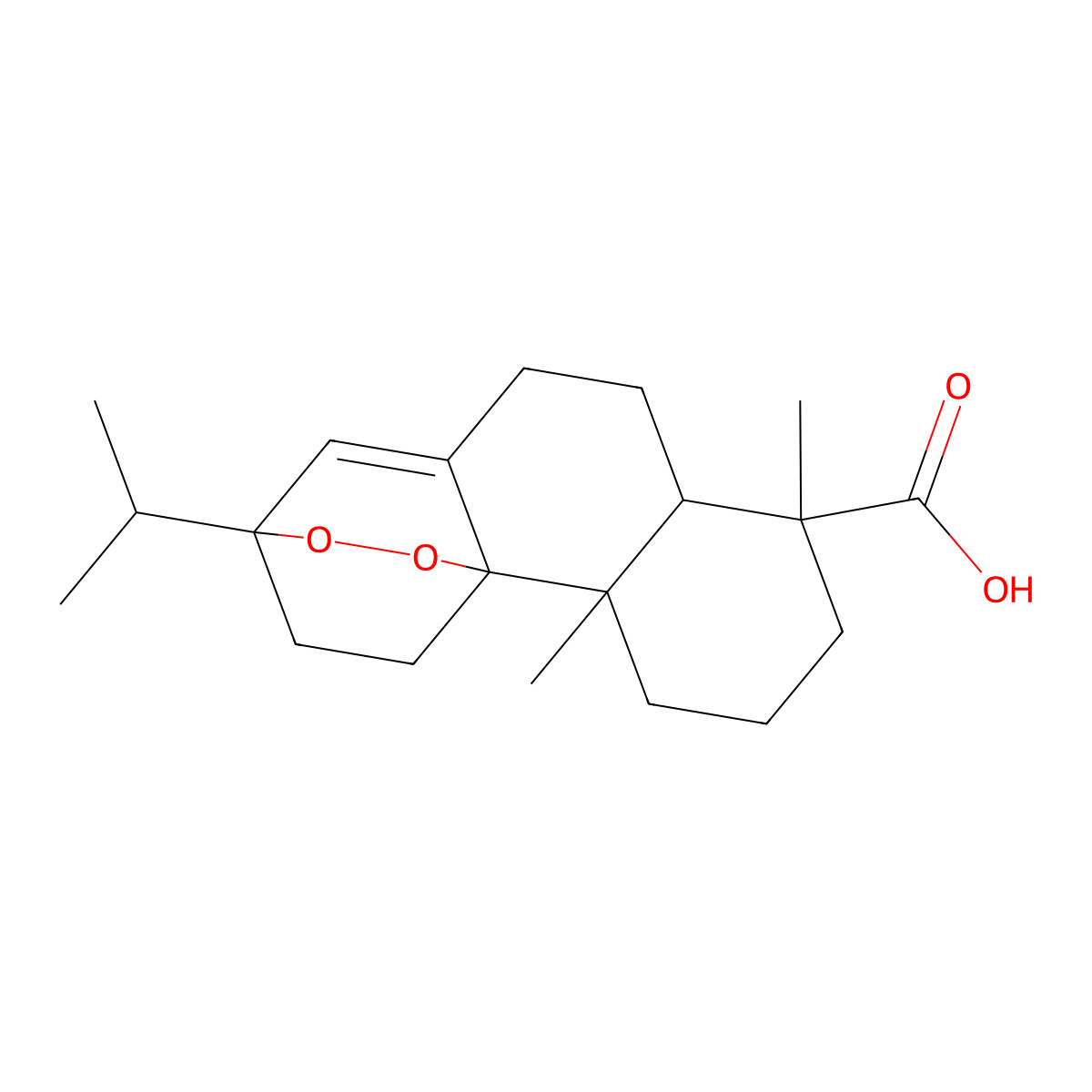 3H-3,10b-Ethanonaphtho(1,2-c)-1,2-dioxin-7-carboxylic acid, 5,6,6a,7,8,9,10,10a-octahydro-7,10a-dimethyl-3-(1-methylethyl)- molecular structure, CAS 7501-50-0