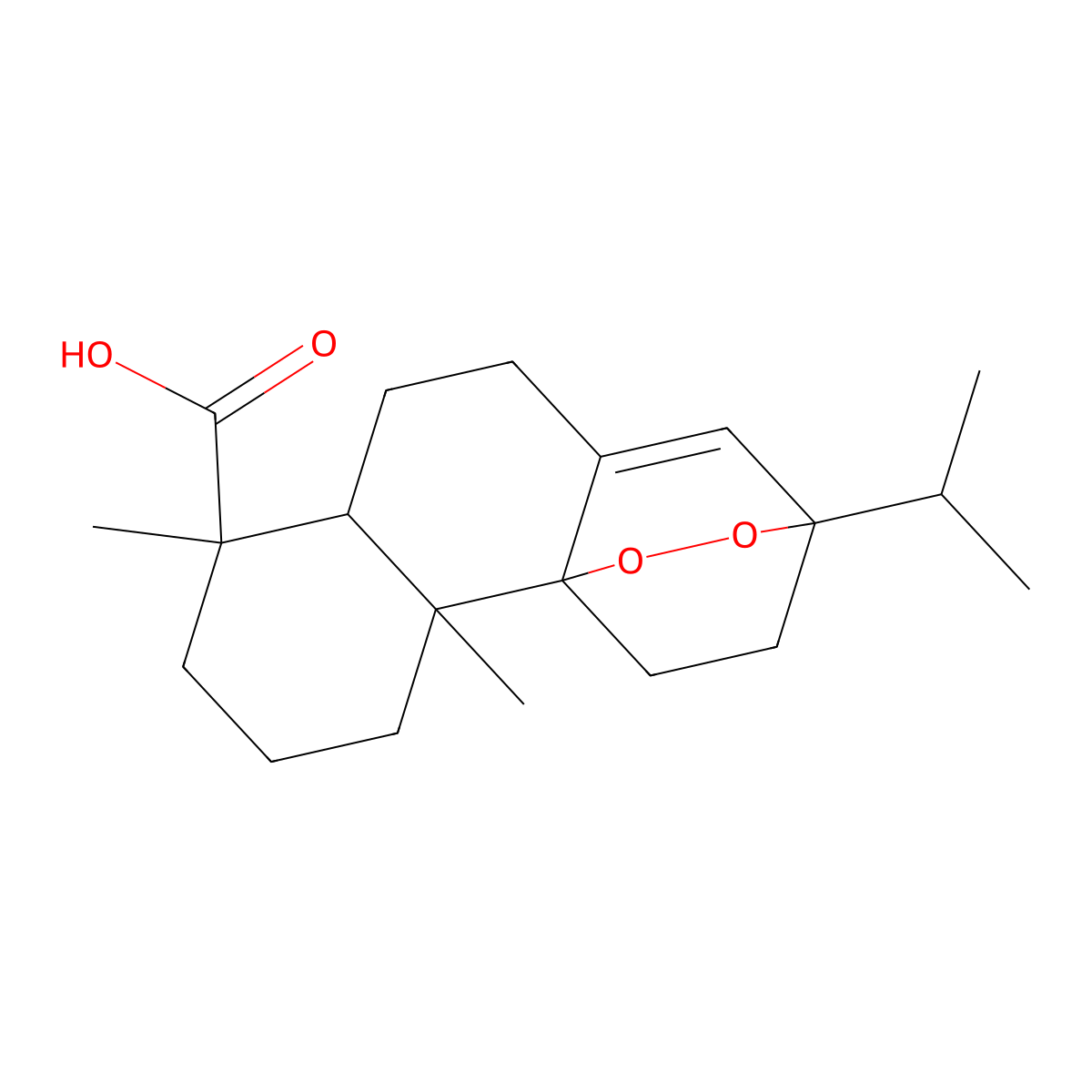 3H-3,10b-Ethanonaphtho(1,2-c)-1,2-dioxin-7-carboxylic acid, 5,6,6a,7,8,9,10,10a-octahydro-7,10a-dimethyl-3-(1-methylethyl)- molecular structure, CAS 7501-50-0