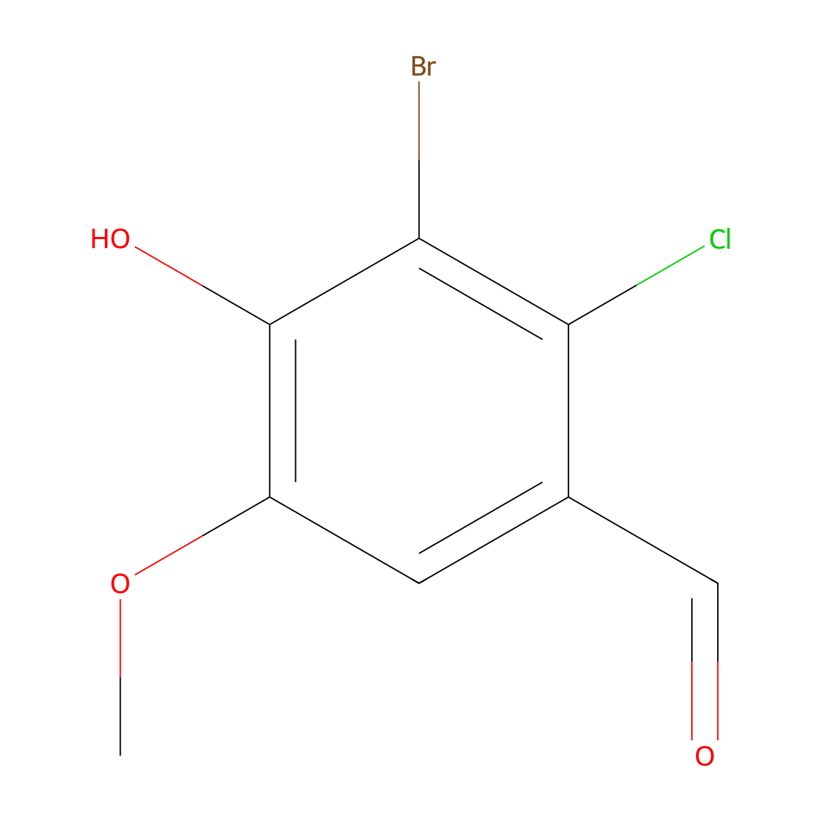 3-Bromo-2-chloro-4-hydroxy-5-methoxybenzaldehyde molecular structure, CAS 75024-38-3