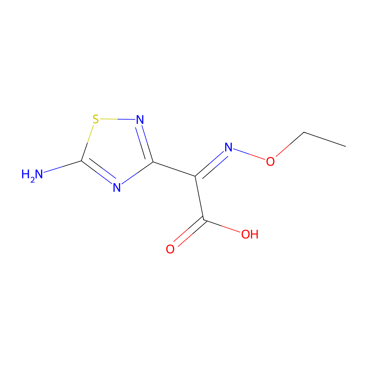(2Z)-(5-amino-1,2,4-thiadiazol-3-yl)(ethoxyimino)acetic acid molecular structure, CAS 75028-24-9