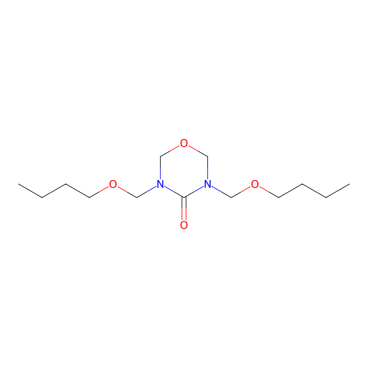 3,5-bis(butoxymethyl)tetrahydro-4H-1,3,5-oxadiazin-4-one molecular structure, CAS 7504-68-9