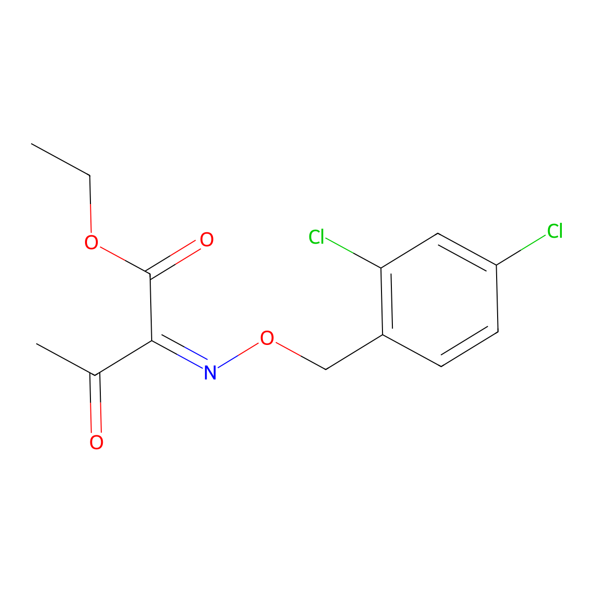 Ethyl 2-{[(2,4-dichlorobenzyl)oxy]imino}-3-oxobutanoate molecular structure, CAS 75051-00-2