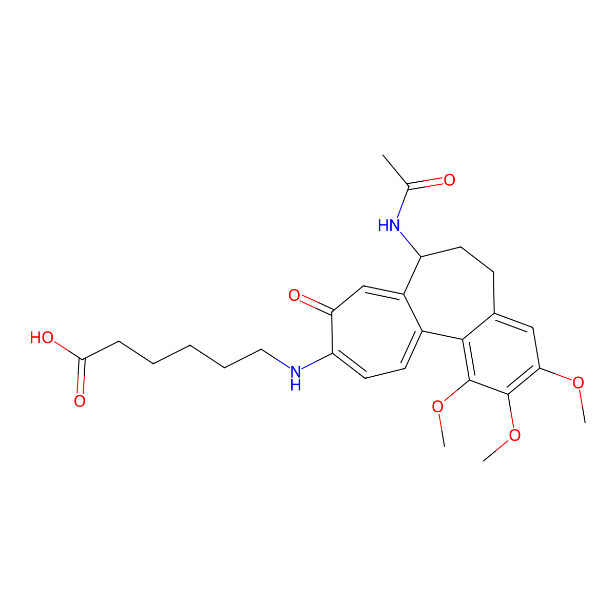 (S)-6-((7-acetamido-1,2,3-trimethoxy-9-oxo-5,6,7,9-tetrahydrobenzo[a]heptalen-10-yl)amino)hexanoic acid molecular structure, CAS 750550-29-9