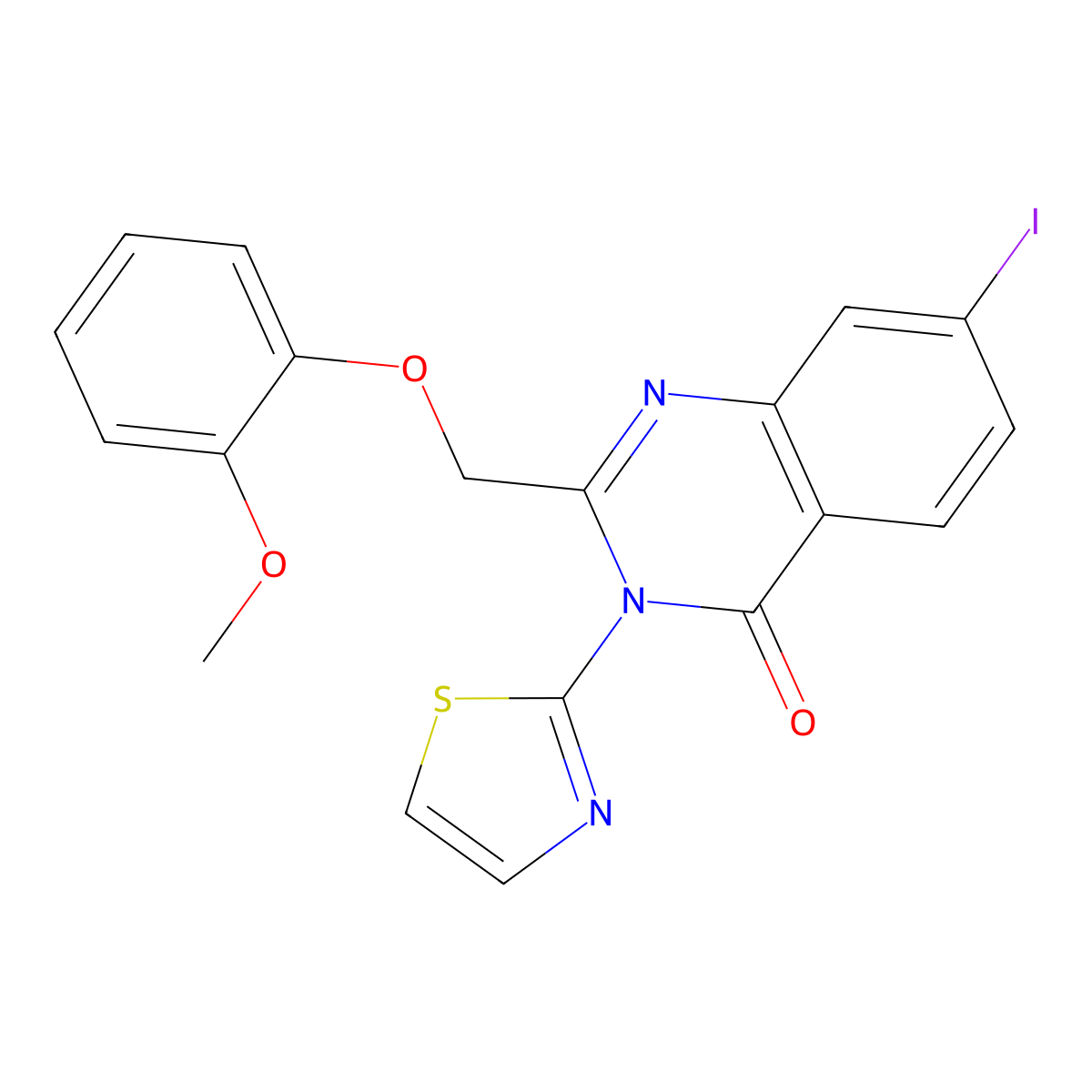4(3H)-Quinazolinone, 7-iodo-2-((2-methoxyphenoxy)methyl)-3-(2-thiazolyl)- molecular structure, CAS 75057-65-7