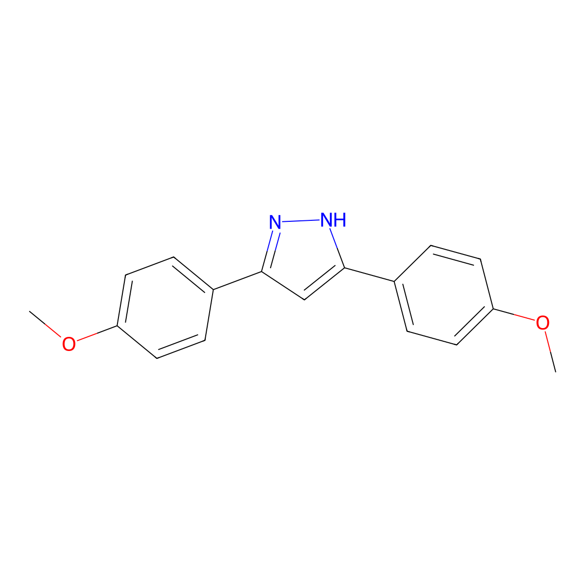 3,5-bis(4-methoxyphenyl)-1H-pyrazole molecular structure, CAS 75059-30-2