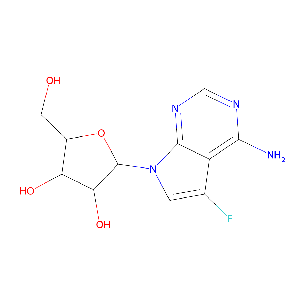 (2R,3R,4S,5R)-2-(4-Amino-5-fluoro-7H-pyrrolo[2,3-d]pyrimidin-7-yl)-5-(hydroxymethyl)tetrahydrofuran-3,4-diol molecular structure, CAS 750598-20-0