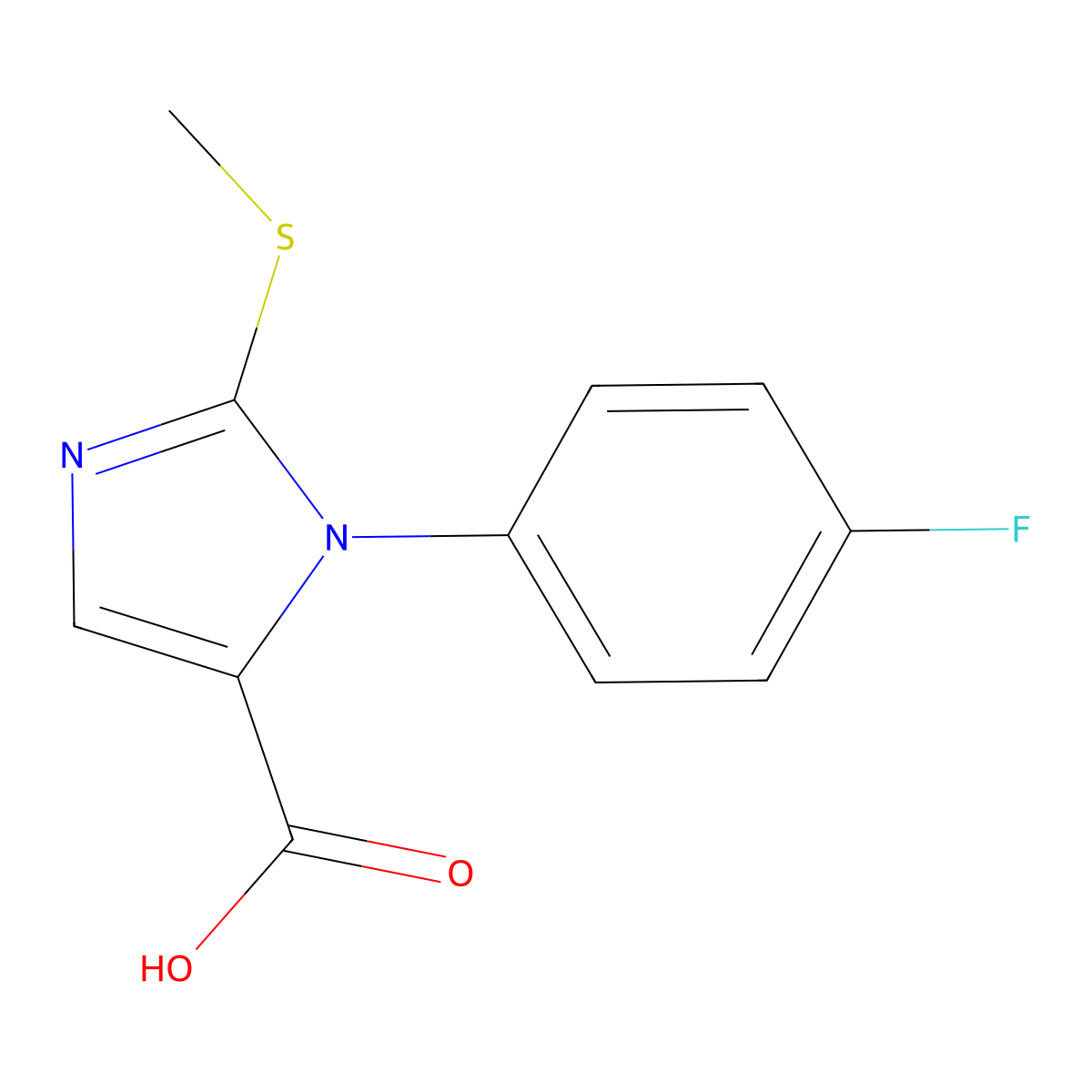 1-(4-fluorophenyl)-2-(methylsulfanyl)-1H-imidazole-5-carboxylic acid molecular structure, CAS 750598-95-9