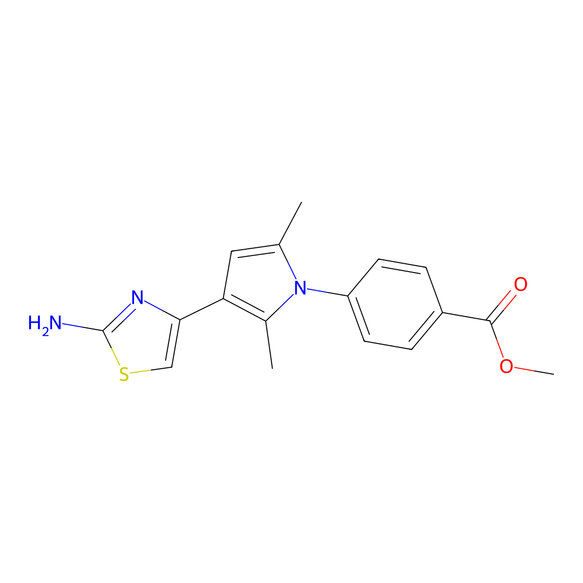 methyl 4-[3-(2-amino-1,3-thiazol-4-yl)-2,5-dimethyl-1H-pyrrol-1-yl]benzoate molecular structure, CAS 750599-09-8