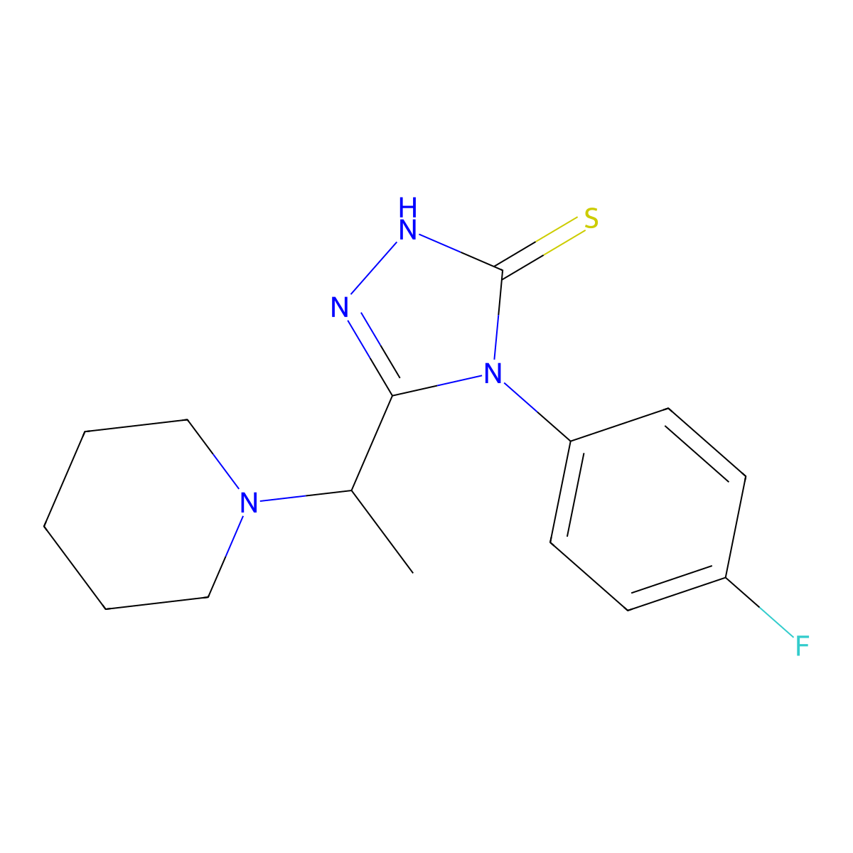 4-(4-Fluorophenyl)-2,4-dihydro-5-(1-(1-piperidinyl)ethyl)-3H-1,2,4-triazole-3-thione molecular structure, CAS 750599-18-9