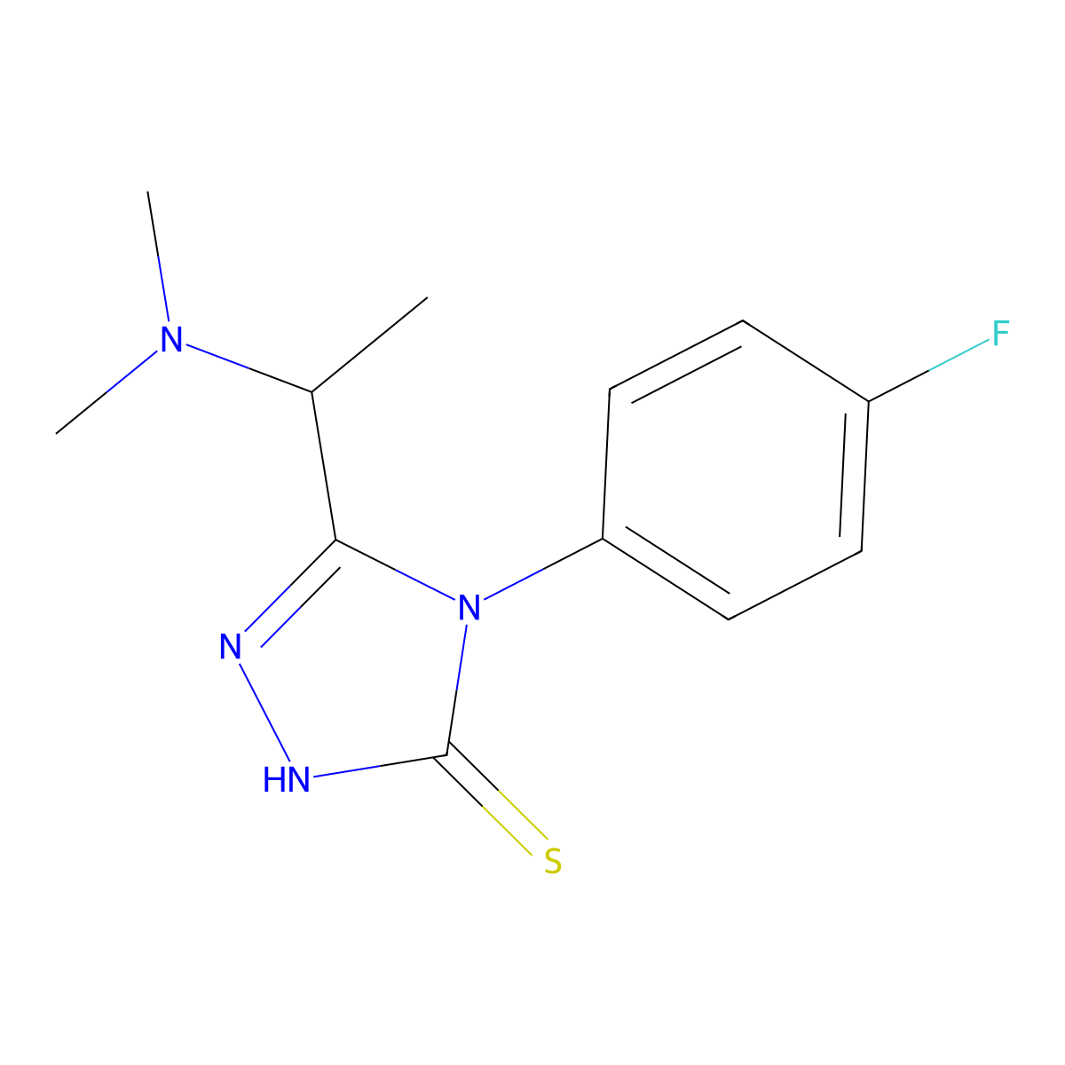 5-[1-(dimethylamino)ethyl]-4-(4-fluorophenyl)-4H-1,2,4-triazole-3-thiol molecular structure, CAS 750599-21-4
