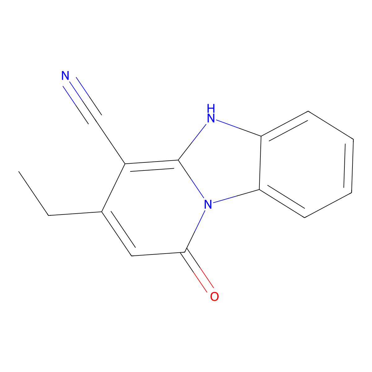 11-Ethyl-13-oxo-1,8-diazatricyclo[7.4.0.0,2,7]trideca-2,4,6,9,11-pentaene-10-carbonitrile molecular structure, CAS 750599-25-8