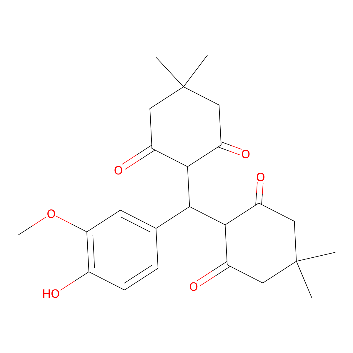 2-[(4,4-Dimethyl-2,6-dioxocyclohexyl)-(4-hydroxy-3-methoxyphenyl)methyl]-5,5-dimethylcyclohexane-1,3-dione molecular structure, CAS 7506-25-4
