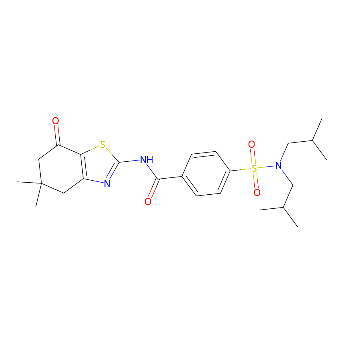 4-(N,N-diisobutylsulfamoyl)-N-(5,5-dimethyl-7-oxo-4,5,6,7-tetrahydrobenzo[d]thiazol-2-yl)benzamide molecular structure, CAS 750603-88-4