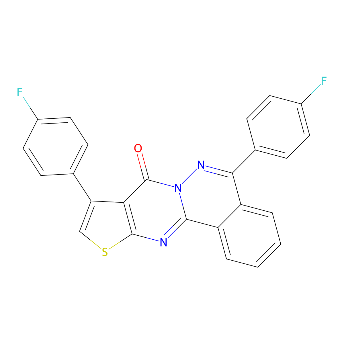 8,13-Bis(4-fluorophenyl)-15-thia-9,10,17-triazatetracyclo[8.7.0.0^{2,7}.0^{12,16}]heptadeca-1(17),2(7),3,5,8,12(16),13-heptaen-11-one molecular structure, CAS 750604-00-3