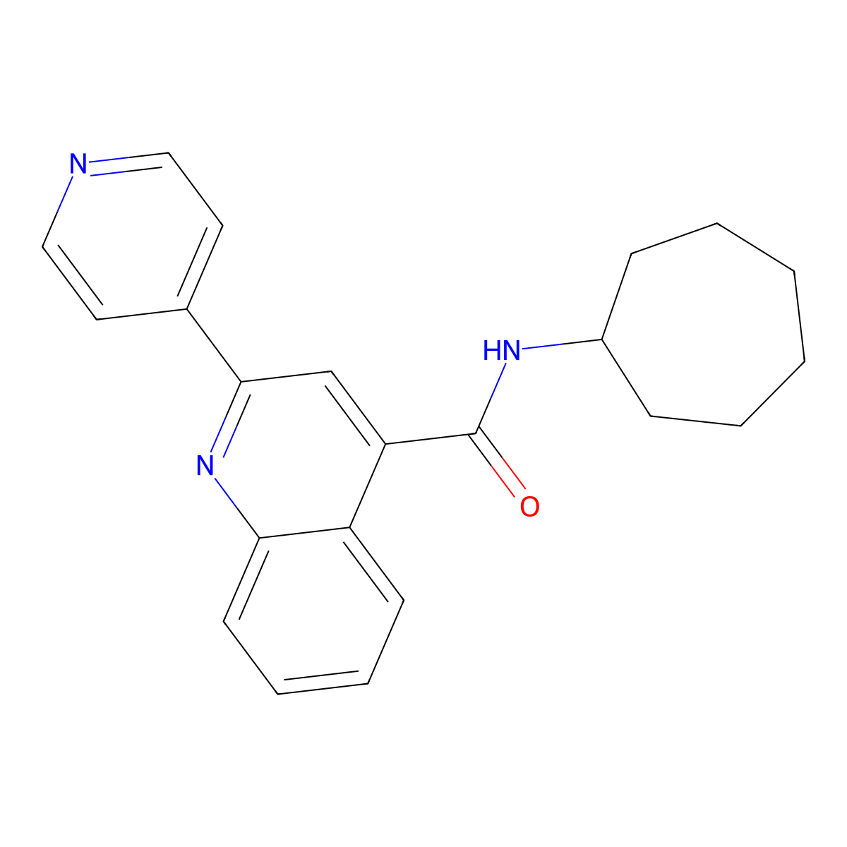 N-cycloheptyl-2-(pyridin-4-yl)quinoline-4-carboxamide molecular structure, CAS 750604-97-8
