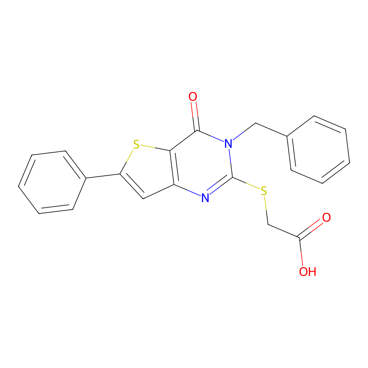 2-({3-benzyl-4-oxo-6-phenyl-3H,4H-thieno[3,2-d]pyrimidin-2-yl}sulfanyl)acetic acid molecular structure, CAS 750607-14-8