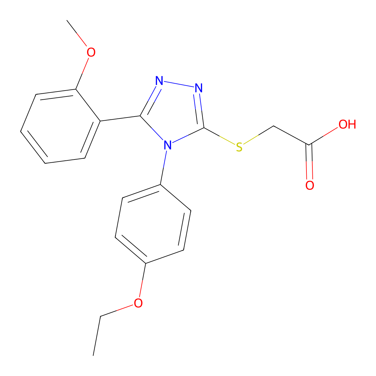 2-{[4-(4-ethoxyphenyl)-5-(2-methoxyphenyl)-4H-1,2,4-triazol-3-yl]sulfanyl}acetic acid molecular structure, CAS 750607-25-1