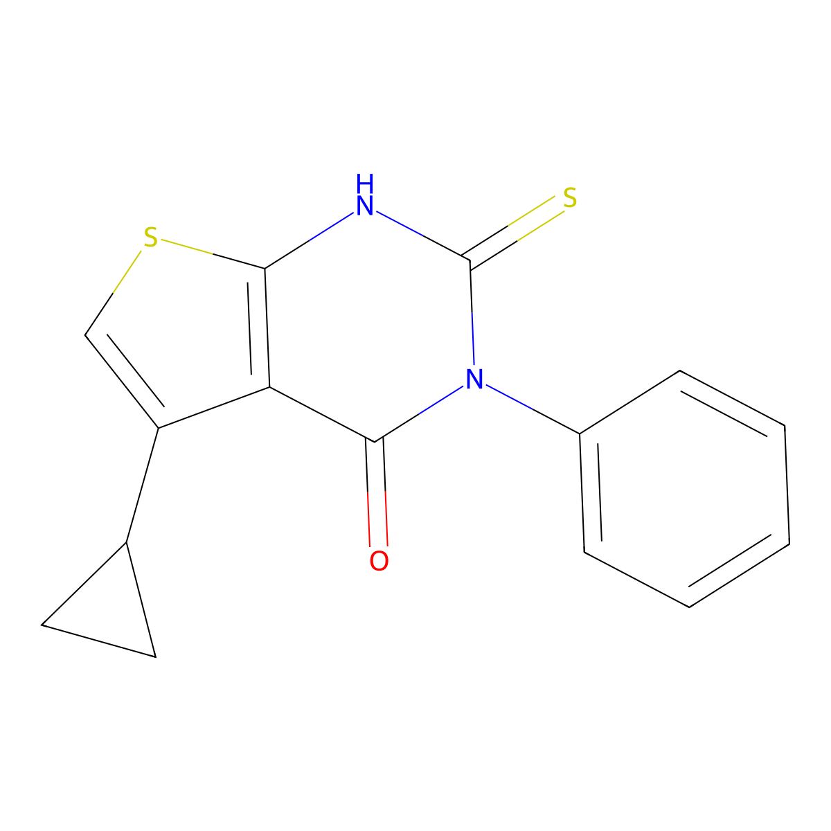 5-cyclopropyl-3-phenyl-2-sulfanyl-3H,4H-thieno[2,3-d]pyrimidin-4-one molecular structure, CAS 750607-53-5