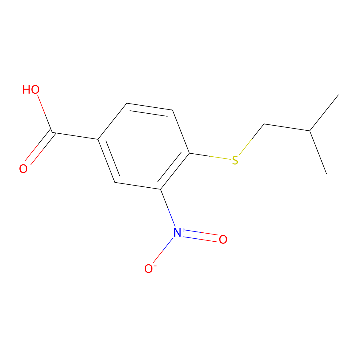 4-[(2-Methylpropyl)sulfanyl]-3-nitrobenzoic acid molecular structure, CAS 750607-80-8