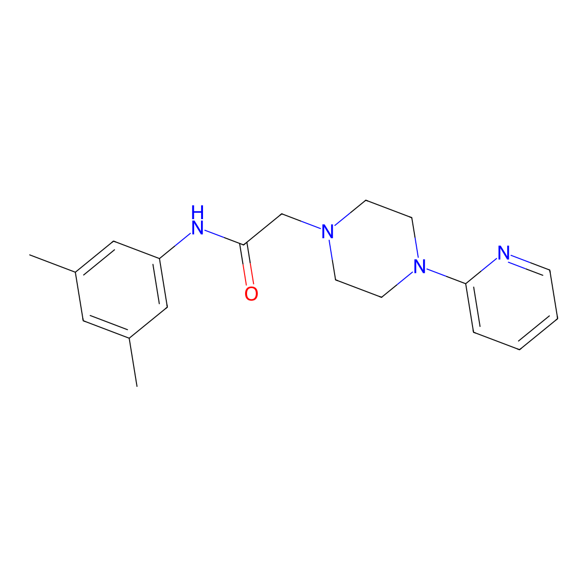 N-(3,5-dimethylphenyl)-2-(4-pyridin-2-ylpiperazin-1-yl)acetamide molecular structure, CAS 750609-60-0