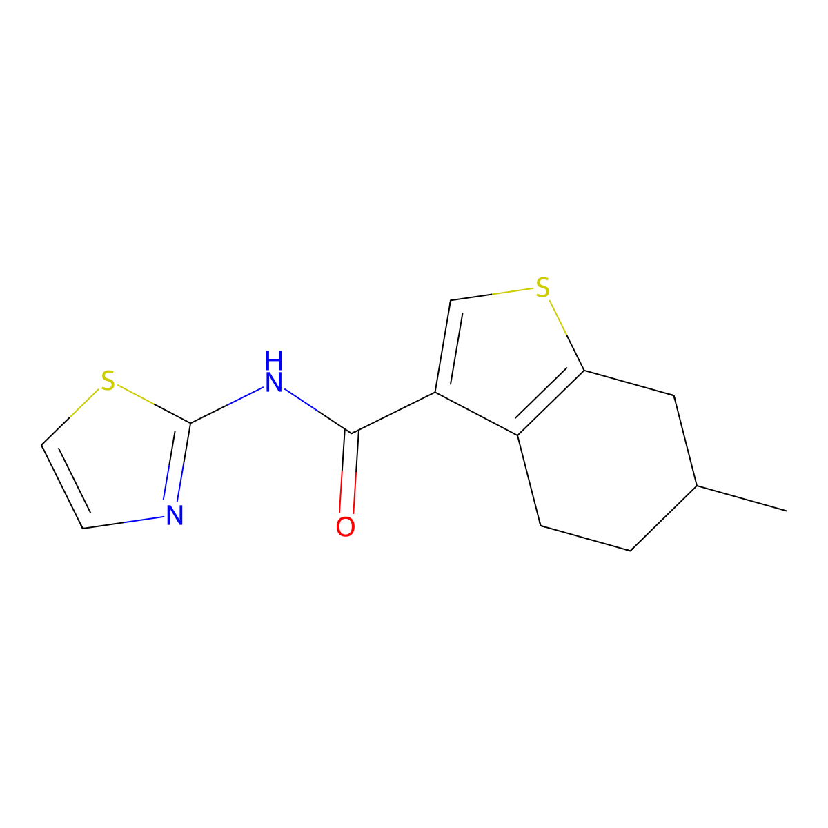 6-methyl-N-(thiazol-2-yl)-4,5,6,7-tetrahydrobenzo[b]thiophene-3-carboxamide molecular structure, CAS 750609-61-1