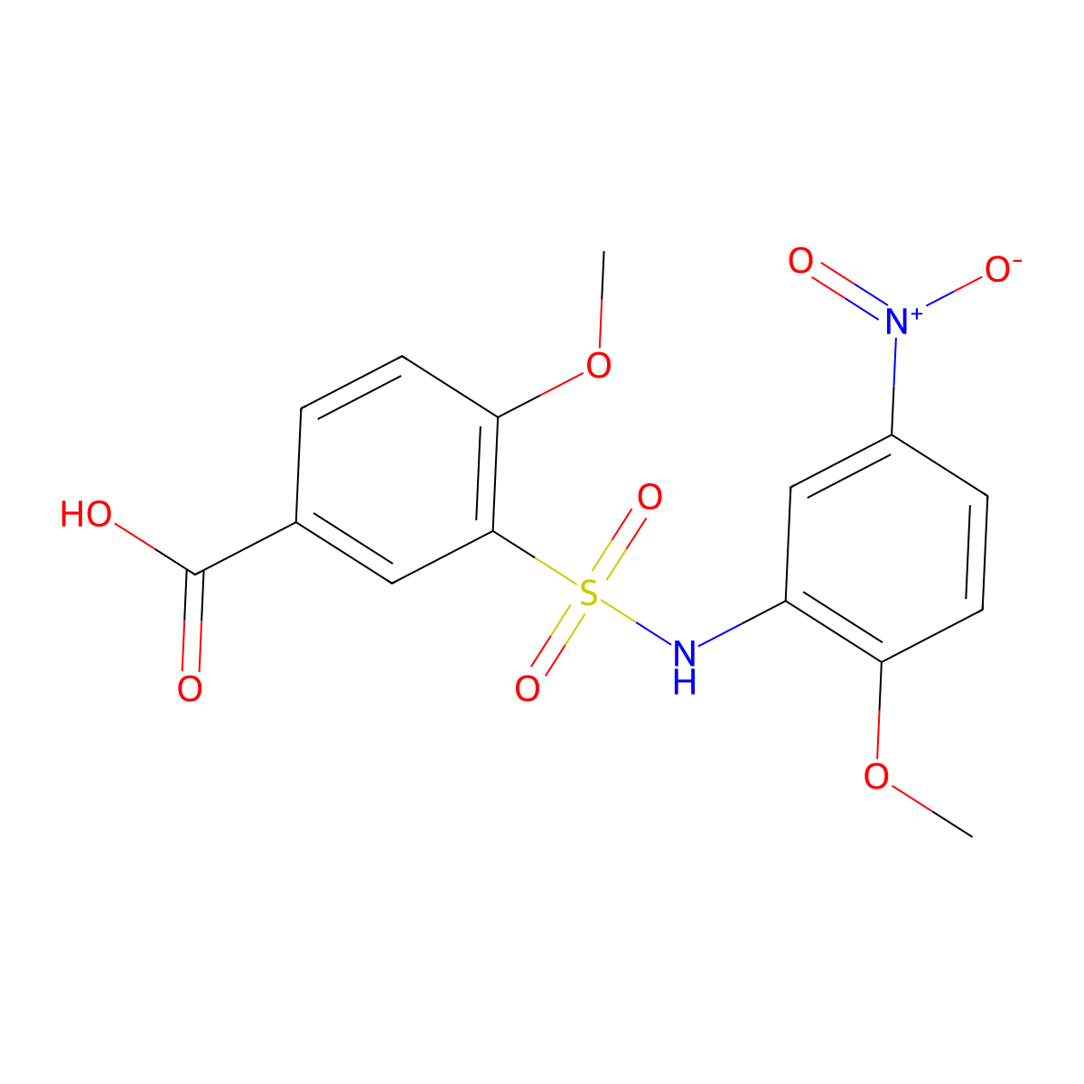 4-Methoxy-3-[(2-methoxy-5-nitrophenyl)sulfamoyl]benzoic acid molecular structure, CAS 750613-71-9