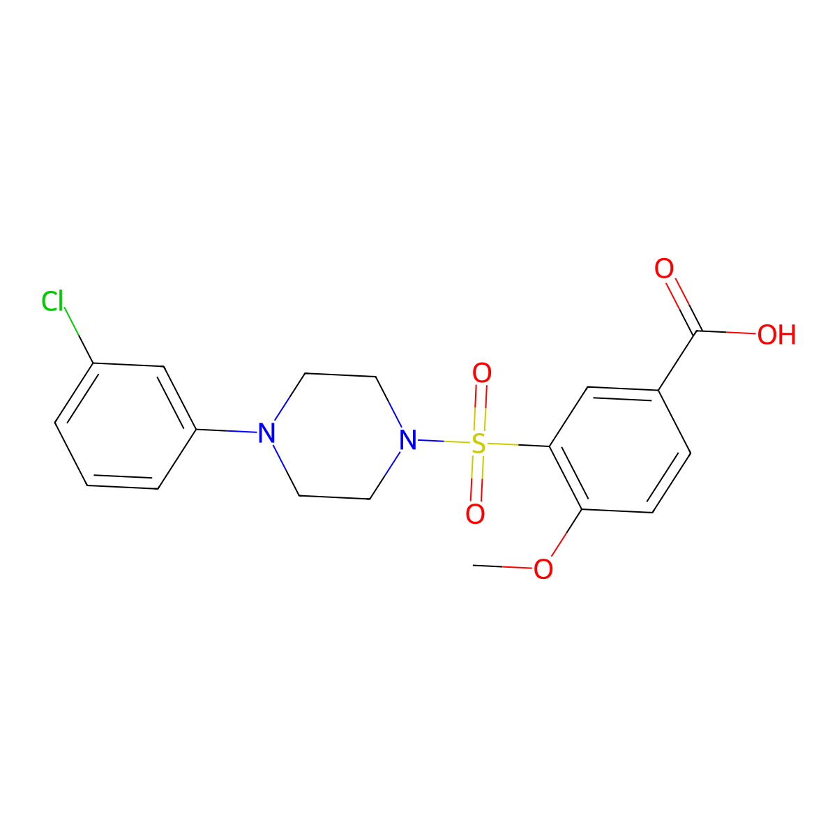 3-{[4-(3-Chlorophenyl)piperazin-1-yl]sulfonyl}-4-methoxybenzoic acid molecular structure, CAS 750613-98-0