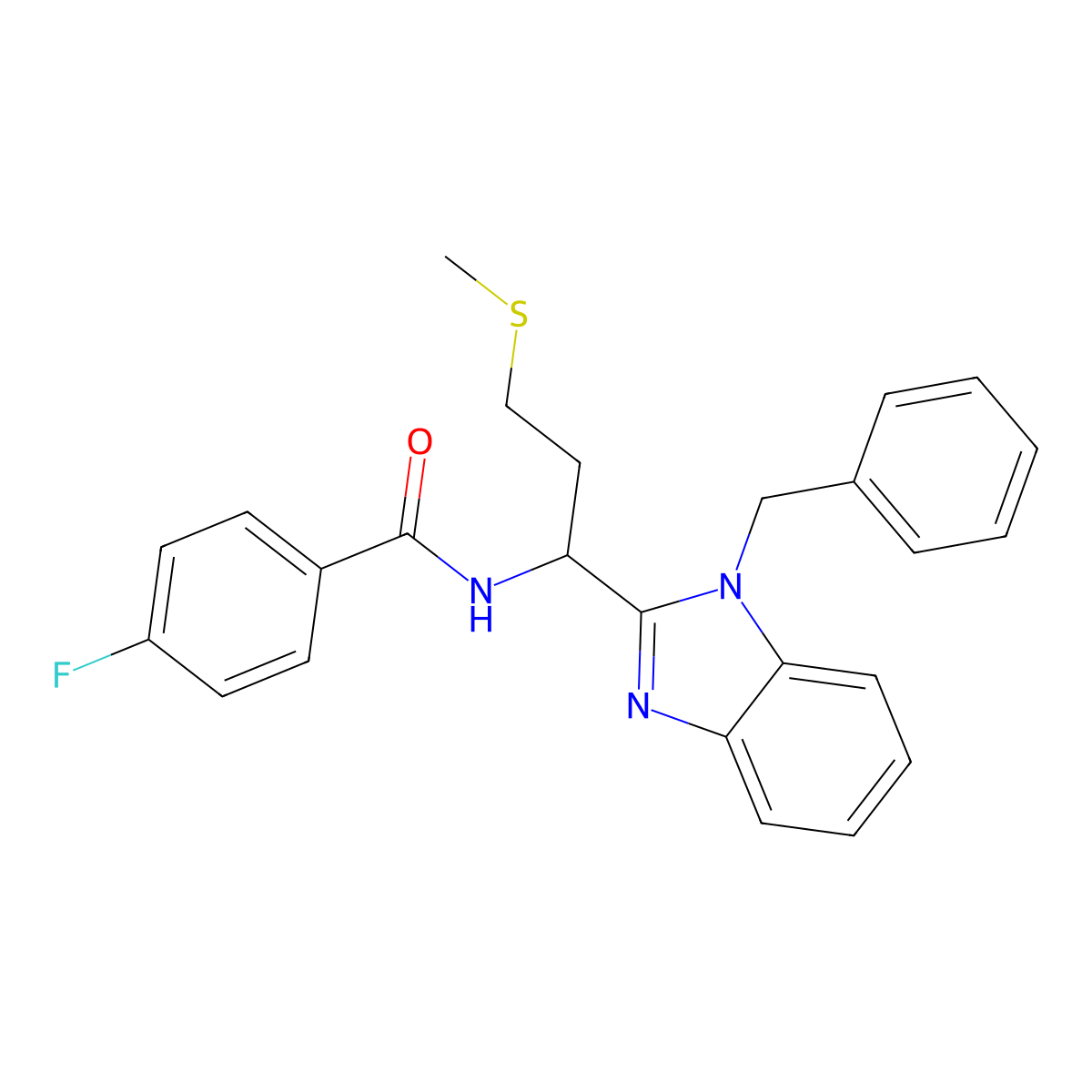 N-[1-(1-benzyl-1H-benzimidazol-2-yl)-3-(methylsulfanyl)propyl]-4-fluorobenzamide molecular structure, CAS 750615-20-4